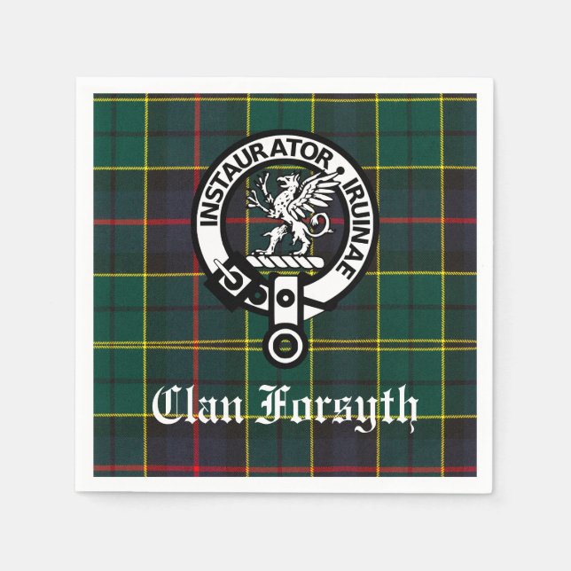Clan Forsyth Crest & Tartan Customizable Napkin (Front)