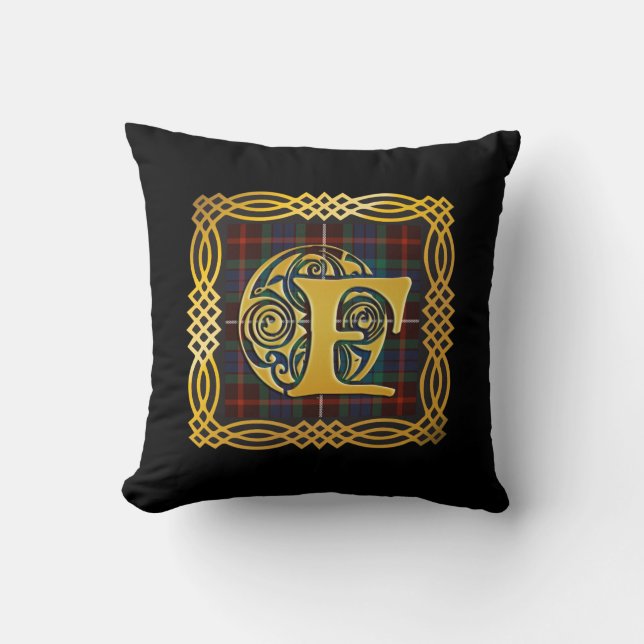 Clan Fraser Ancient Tartan F Initial Throw Pillow (Front)