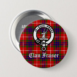 Clan Fraser Crest Badge and Tartan 3 Inch Round Button