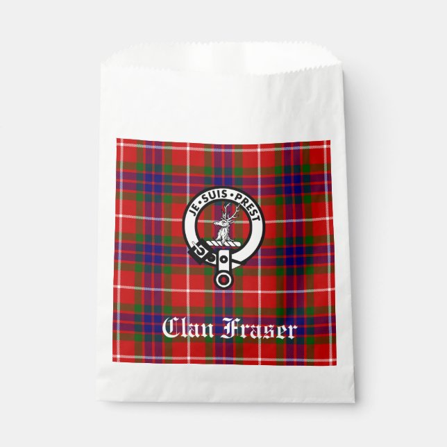 Clan Fraser Crest Badge and Tartan Customizable Favour Bag (Front)