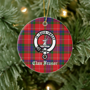 Clan Fraser Crest Badge & Tartan Customizable Ceramic Ornament