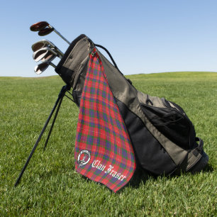 Clan Fraser Crest Badge & Tartan Customizable  Golf Towel