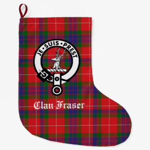 Clan Fraser Crest Badge & Tartan Customizable Large Christmas Stocking