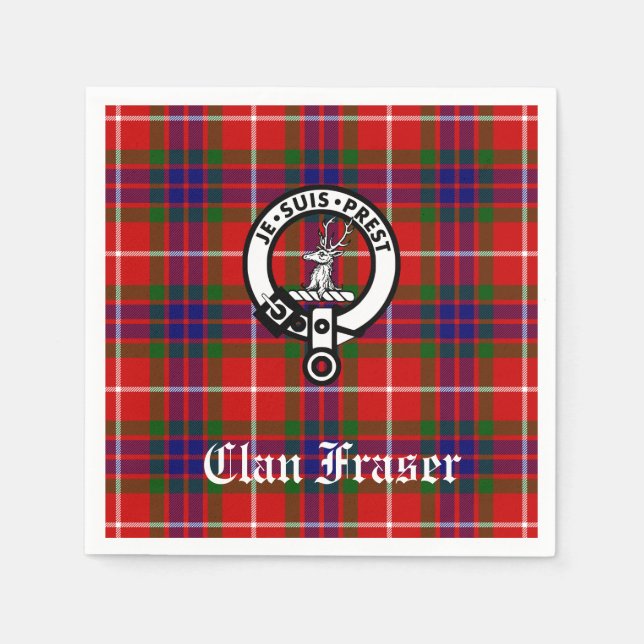 Clan Fraser Crest Badge Tartan Customizable Napkin (Front)