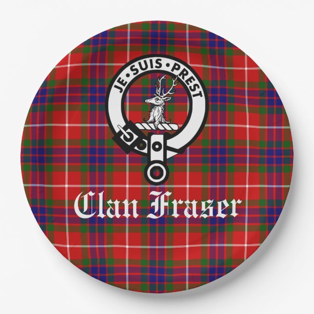 Clan Fraser Crest Badge Tartan Customizable   Paper Plate (Front)