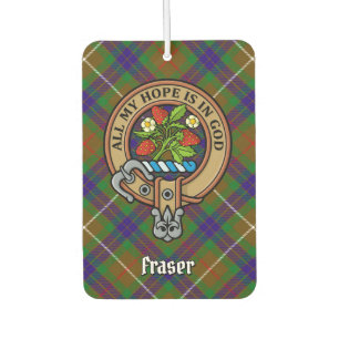 Clan Fraser Crest over Hunting Tartan Air Freshener