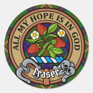 Clan Fraser Crest over Hunting Tartan Classic Round Sticker