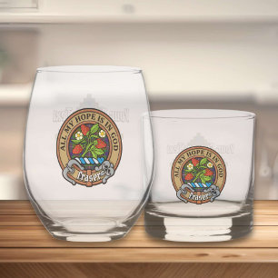 Clan Fraser Crest over Hunting Tartan Whiskey Glass