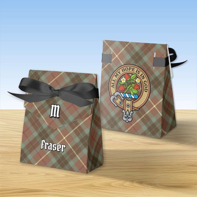Clan Fraser Crest over Hunting Weathered Tartan Favor Box (Creator Uploaded)