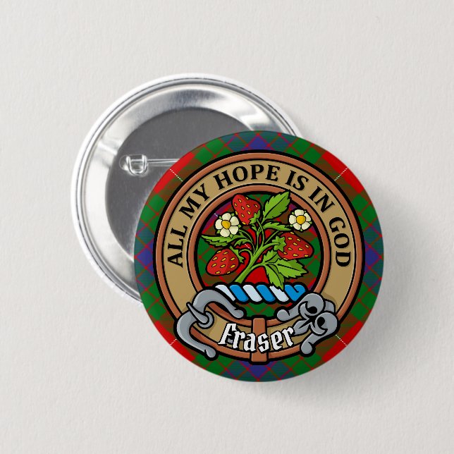 Clan Fraser Crest over Tartan 2 Inch Round Button (Front & Back)