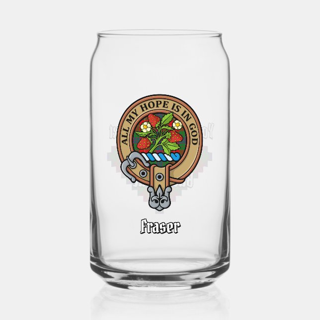 Clan Fraser Crest over Tartan Can Glass (Front)