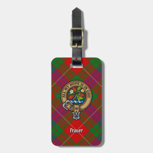Clan Fraser Crest over Tartan Luggage Tag