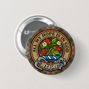 Clan Fraser Crest over Weathered Hunting Tartan 2 Inch Round Button