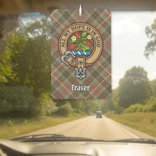 Clan Fraser Crest over Weathered Hunting Tartan Air Freshener