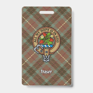 Clan Fraser Crest over Weathered Hunting Tartan Badge
