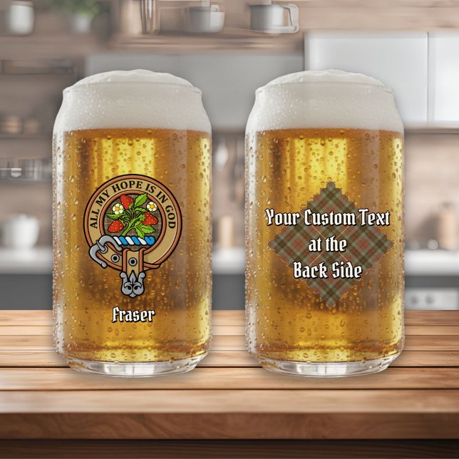 Clan Fraser Crest over Weathered Hunting Tartan Can Glass (Creator Uploaded)