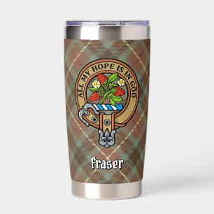 Clan Fraser Crest over Weathered Hunting Tartan Insulated Tumbler