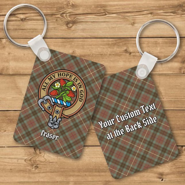 Clan Fraser Crest over Weathered Hunting Tartan Keychain (Creator Uploaded)