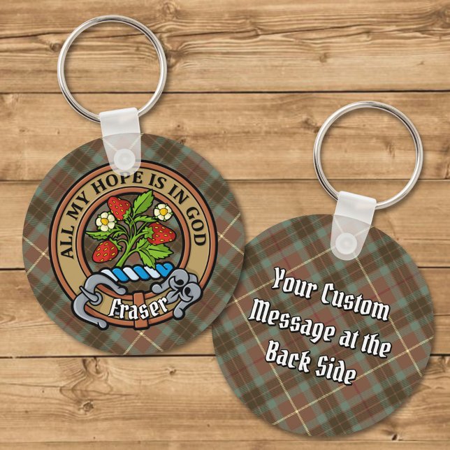 Clan Fraser Crest over Weathered Hunting Tartan Keychain (Creator Uploaded)