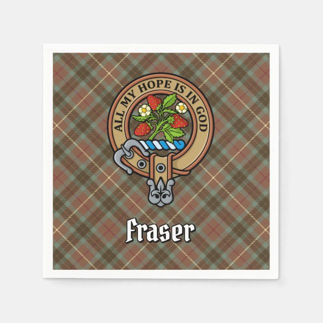Clan Fraser Crest over Weathered Hunting Tartan Napkin (Front)