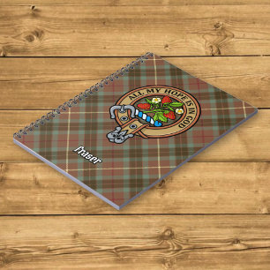 Clan Fraser Crest over Weathered Hunting Tartan Notebook