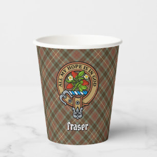 Clan Fraser Crest over Weathered Hunting Tartan Paper Cups