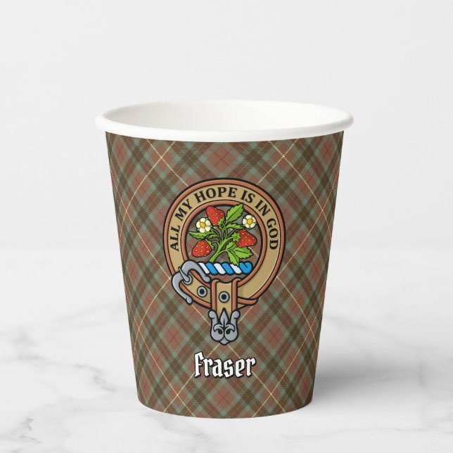Clan Fraser Crest over Weathered Hunting Tartan Paper Cups (Front)
