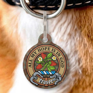 Clan Fraser Crest over Weathered Hunting Tartan Pet Tag