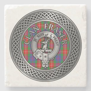 Clan Fraser Crest & Tartan Knot Stone Coaster