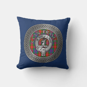 Clan Fraser Crest & Tartan Knot Throw Pillow