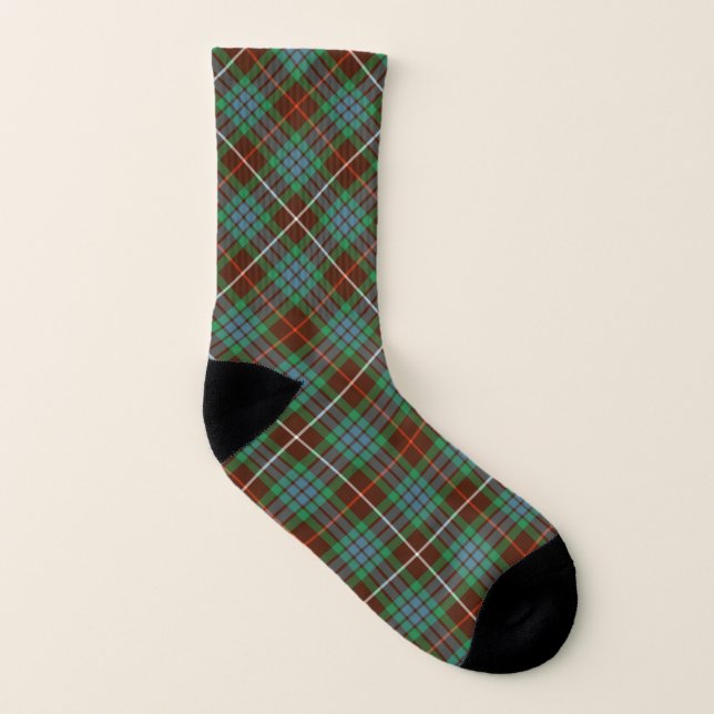 Clan Fraser Hunting Tartan Brown and Green Plaid Socks (Left Inside)