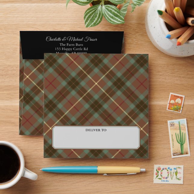 Clan Fraser Hunting Weathered Tartan Envelope (Desk)