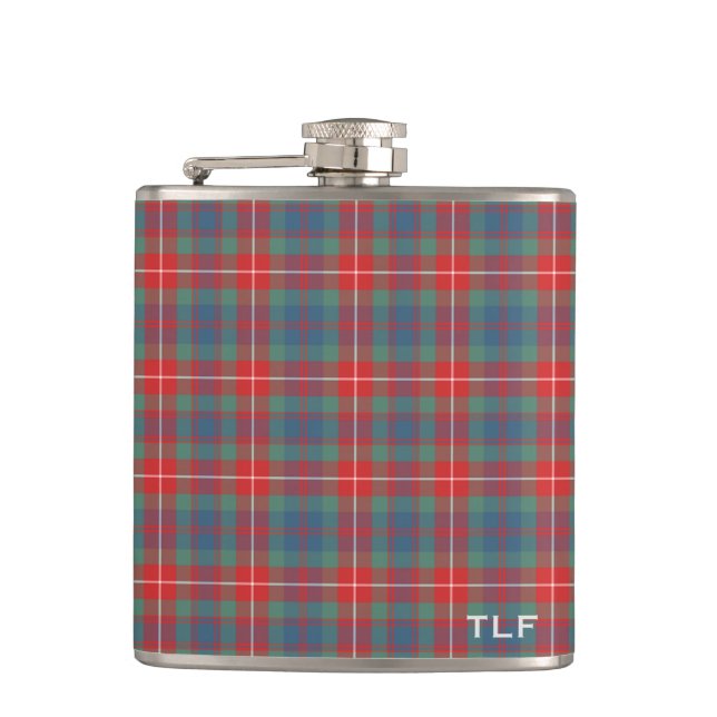 Clan Fraser of Lovat Ancient Tartan Monogram Hip Flask (Front)
