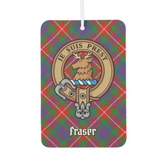 Clan Fraser of Lovat Crest over Tartan Air Freshener (Front)