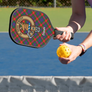 Clan Fraser of Lovat Crest over Tartan Keychain Pickleball Paddle