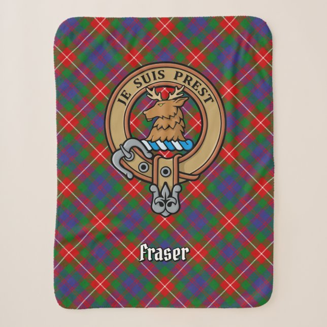 Clan Fraser of Lovat Crest over Tartan Sherpa Blanket (Front)