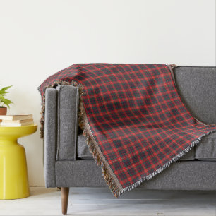 Clan Fraser Red and Navy Modern Scottish Tartan Throw Blanket