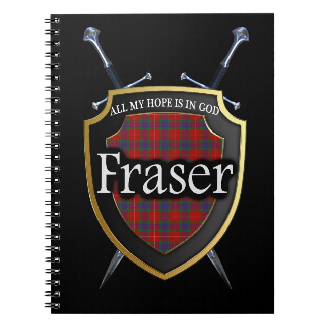 Clan Fraser Tartan Shield & Swords Notebook (Front)