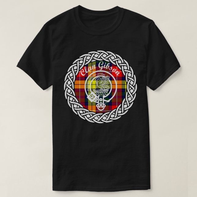 Clan Gibson surname last name Scottish Tartan Cres T-Shirt (Design Front)