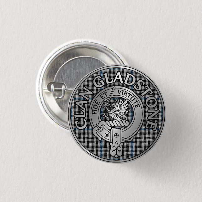 Clan Gladstone Crest & Tartan Button (Front & Back)
