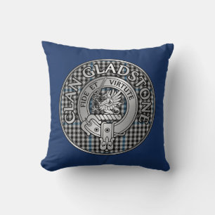 Clan Gladstone Crest & Tartan Throw Pillow