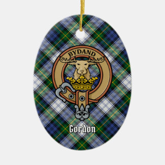 Clan Gordon Crest over Dress Tartan Ceramic Ornament