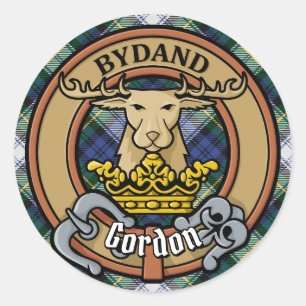 Clan Gordon Crest over Dress Tartan Classic Round Sticker