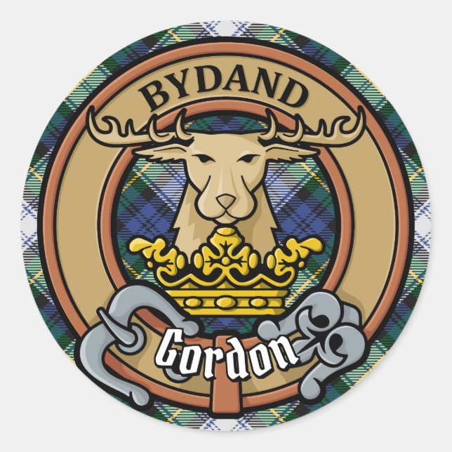 Clan Gordon Crest over Dress Tartan Classic Round Sticker (Front)