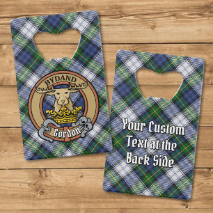 Clan Gordon Crest over Dress Tartan Credit Card Bottle Opener