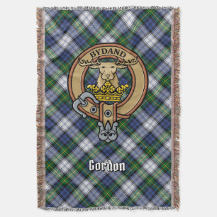 Clan Gordon Crest over Dress Tartan Throw Blanket