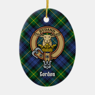 Clan Gordon Crest over Tartan Ceramic Ornament