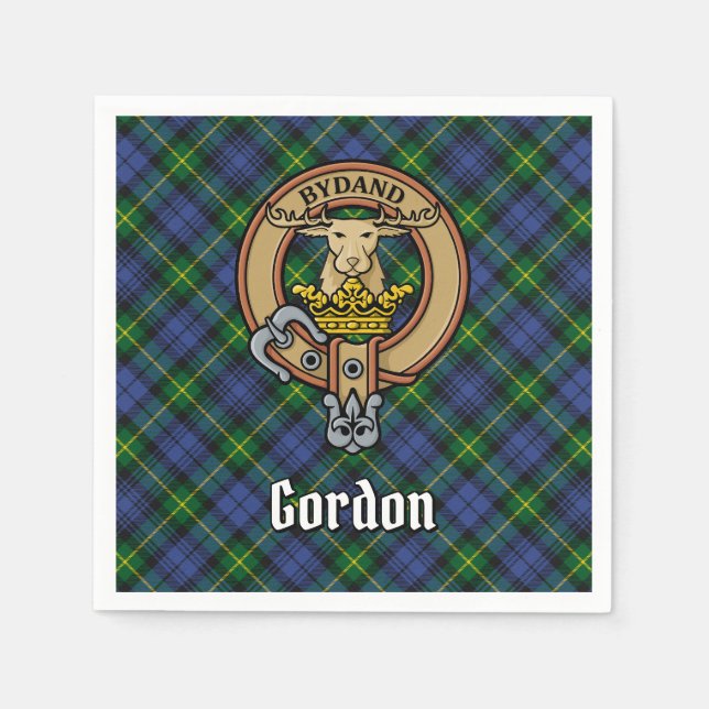 Clan Gordon Crest over Tartan Napkin (Front)