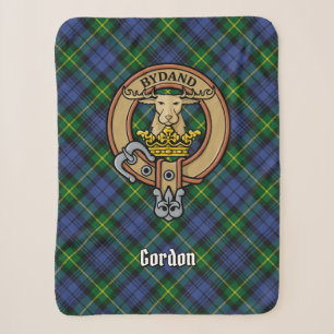 Clan Gordon Crest over Tartan Sherpa Blanket