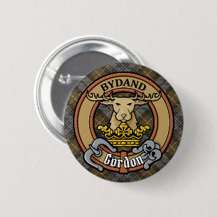 Clan Gordon Crest over Weathered Tartan 2 Inch Round Button